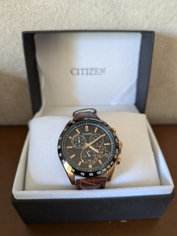 CITIZEN BX0132-04E Quartz Analog Black Dial Mens Watch SS Case Gold Black Bezel