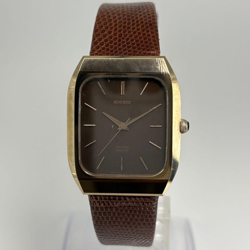 CITIZEN EXCEED Quartz Watch 30mm Rectangular Brown Dial Tungsten Case Leather