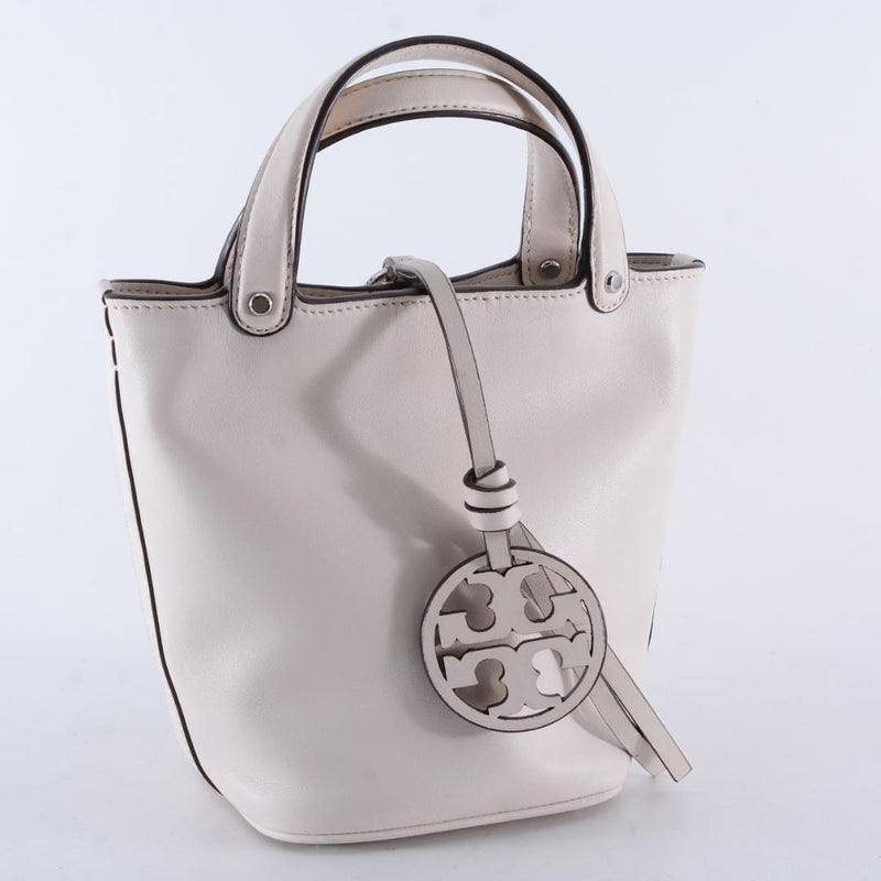 Tory Burch White Leather 2Way Bucket Shoulder Bag Logo Tassel H18cm W12cm D12cm