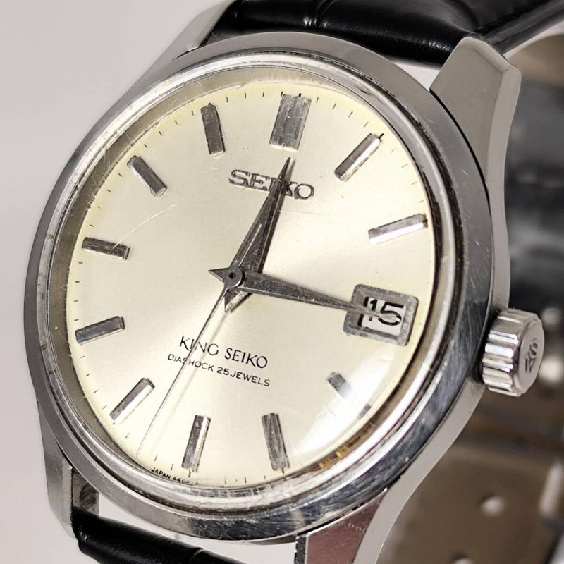 SEIKO KING SEIKO 44KS 4402-8000 Manual Wind 35mm Silver Dial Date 25J Leather