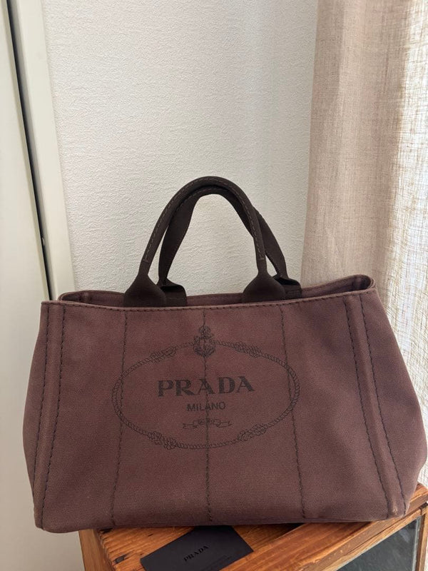 Prada Canapa BN2642 2WAY Tote Shoulder Bag Canvas Brown H23cm W36cm D22cm