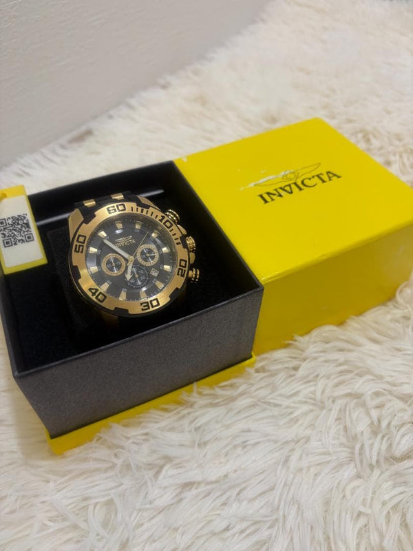 INVICTA Pro Diver 22344 Mens Quartz Chronograph 48mm SS Gold Tone Black Dial