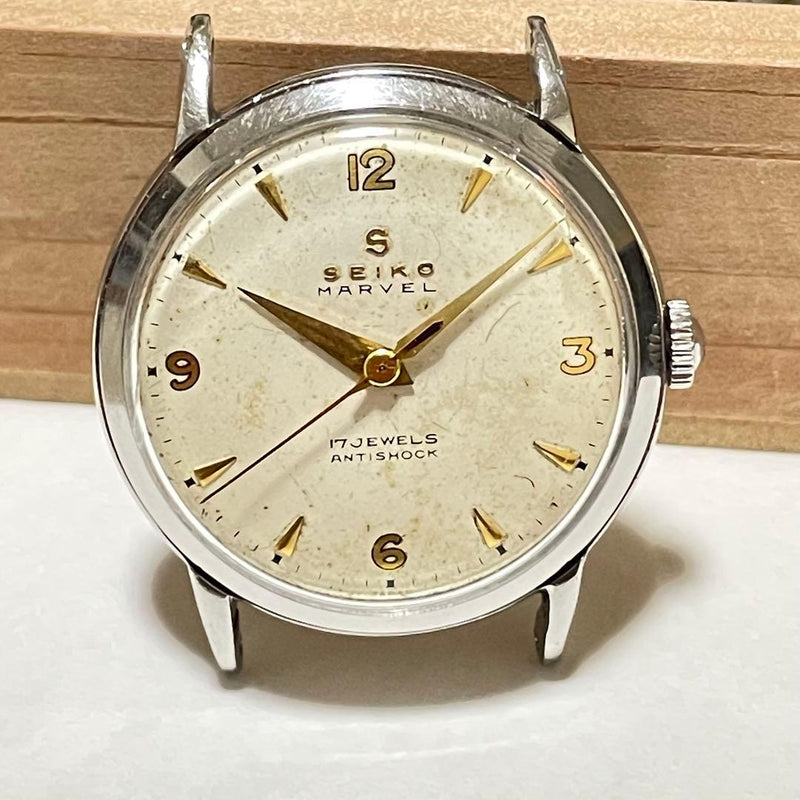 Seiko Marvel 17 Jewels Hand Wound Wristwatch Silver Case 32mm Faux Leather Band