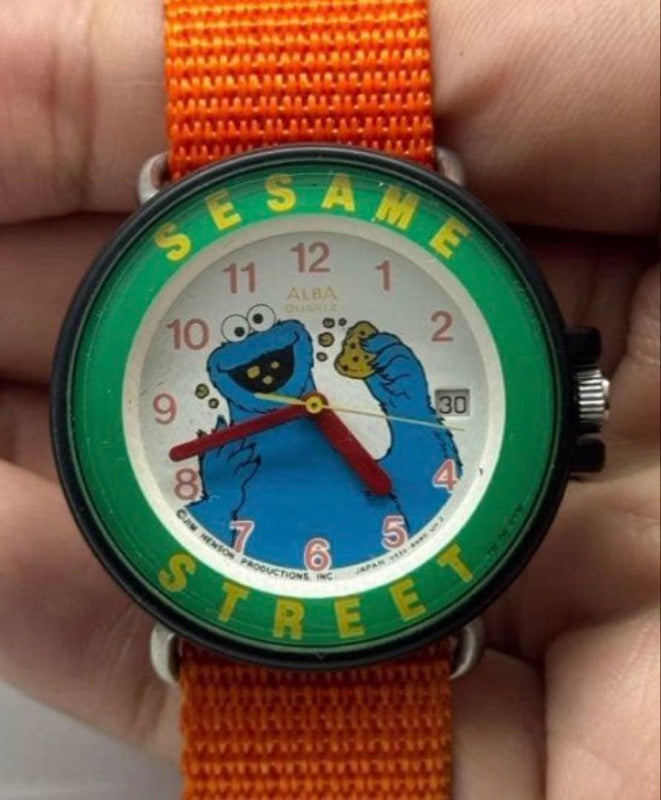 ALBA Quartz Analog Watch Nylon Band Orange Cookie Monster Sesame Street