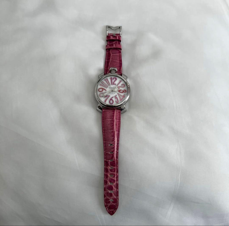 GaGa MILANO Manual Winding Watch Pink Dial 40mm Crocodile Pattern Strap