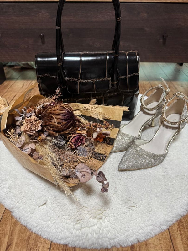 Brown Crocodile-Effect Patent Leather Handbag 30cm Width 21cm Height 10cm Depth