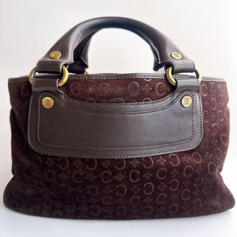 CELINE Macadam Boogie Bag Suede Leather Dark Brown Hand Bag 19cm 32cm 16cm