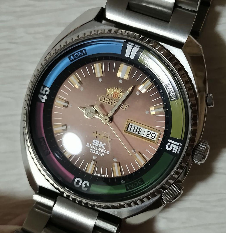 ORIENT SK 21JEWELS Automatic Diver Watch 44mm Rainbow Bezel 10BAR Day-Date