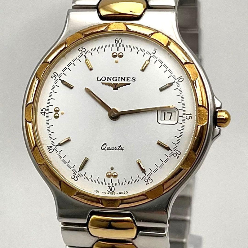 LONGINES Conquest L1.614.3 Quartz Mens Watch SS 33mm Gold Dial 18cm Wrist