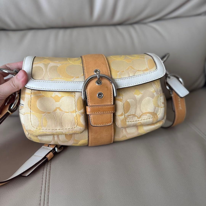 COACH Soho Womens Leather Shoulder Crossbody Bag Yellow 1854 15x23x9cm