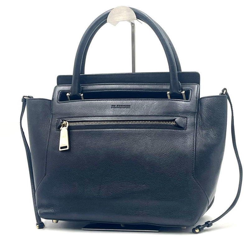 JIL SANDER Black Leather Flap Handbag 19cm x 24cm x 12cm Formal Party BZB20394