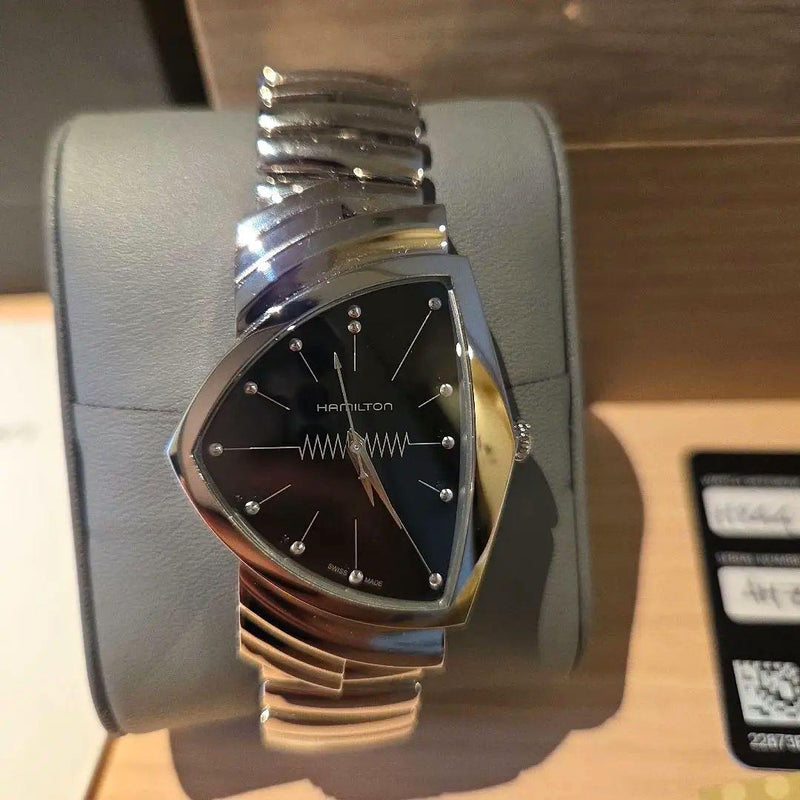 Hamilton Ventura Watch Quartz SS 32.3x50.3mm 50m WR Mineral Crystal Black Dial