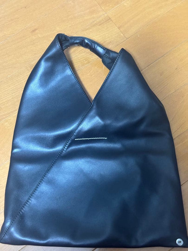 MM6 Maison Margiela Bag Black Faux Leather Snap Button Triangle Handbag