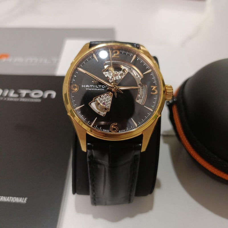 Hamilton Jazzmaster Open Heart Automatic Black Dial Gold Case Leather Watch