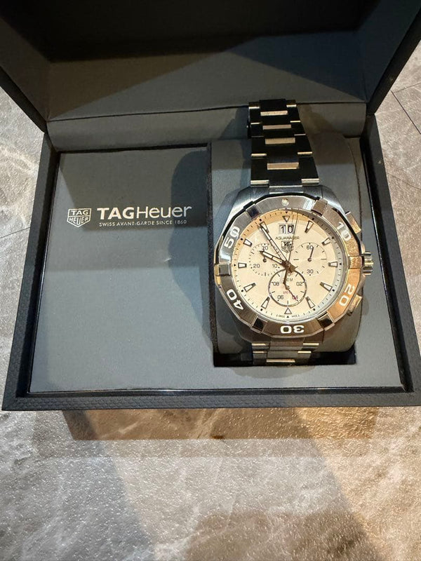 TAG Heuer Aquaracer CAY1111 Quartz Chronograph 43mm SS Silver Dial Watch 300m