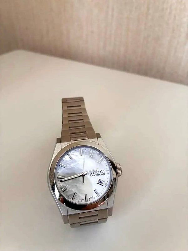 PANTHEON 115.4 Quartz Watch Shell Dial Date Silver Unisex 17.5cm Wrist