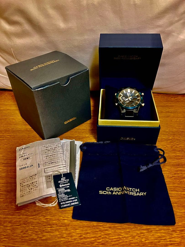 CASIO EDIFICE ECB-2000SS-2AJR Solar Bluetooth Sapphire Blue Gold Leather Cross