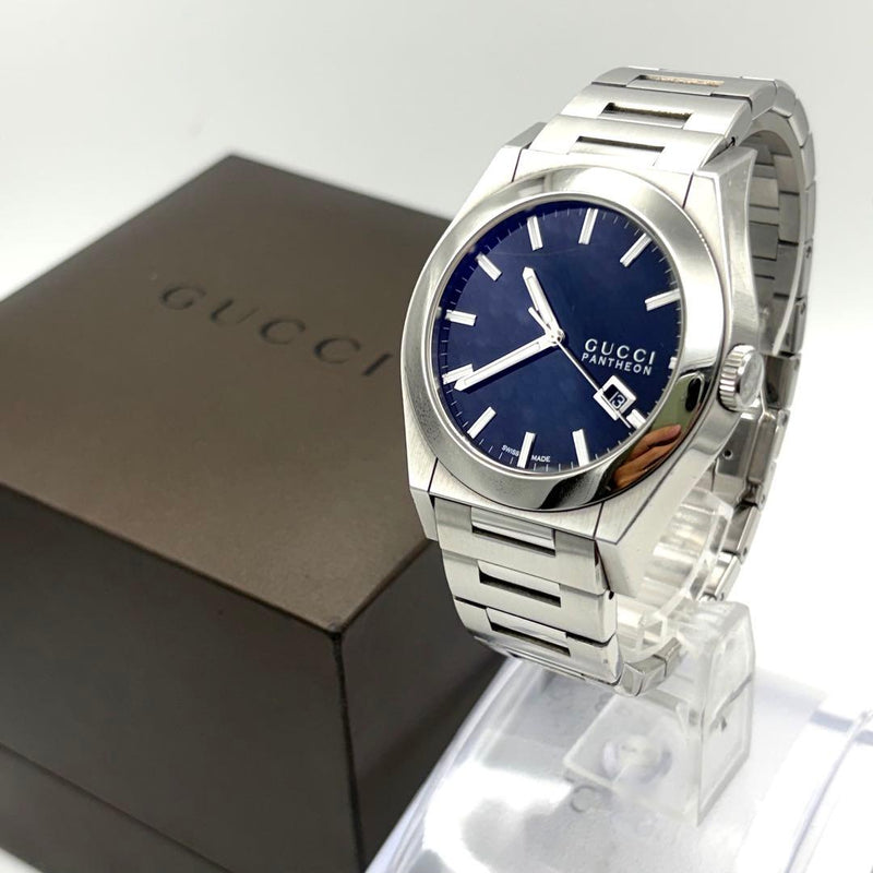 GUCCI YA115209 115.2 Pantheon Quartz Stainless Steel 42mm Navy Dial Date Watch