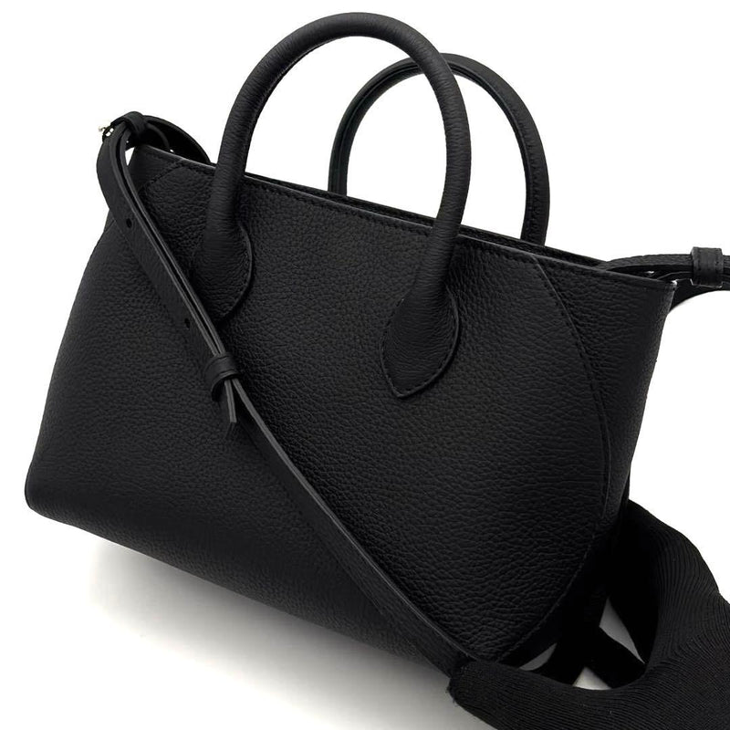 BONAVENTURA Mia Black Leather Handbag 24cm W 15cm H 10cm D 2-Way Shoulder Strap