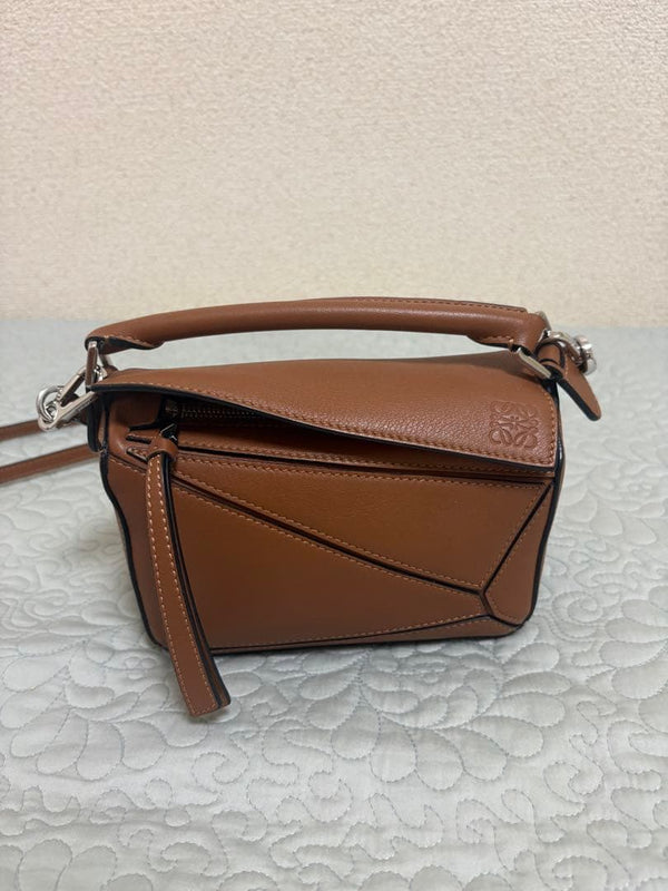 Loewe Puzzle Mini Tan Brown Calfskin Leather Shoulder Bag Handbag Purse