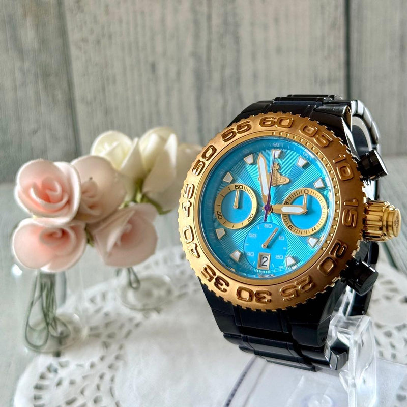 Vivienne Westwood VW-2048 Quartz Chronograph Watch 46mm Blue Dial Steel