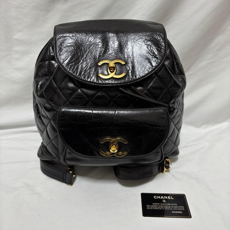 CHANEL Matelasse A10177 Backpack Lambskin Black Gold Turnlock H31cm W31cm