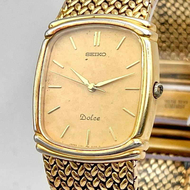 SEIKO DOLCE Mens 7741-5110 Quartz SS Gold Tone 26.9mm Mesh Band Watch