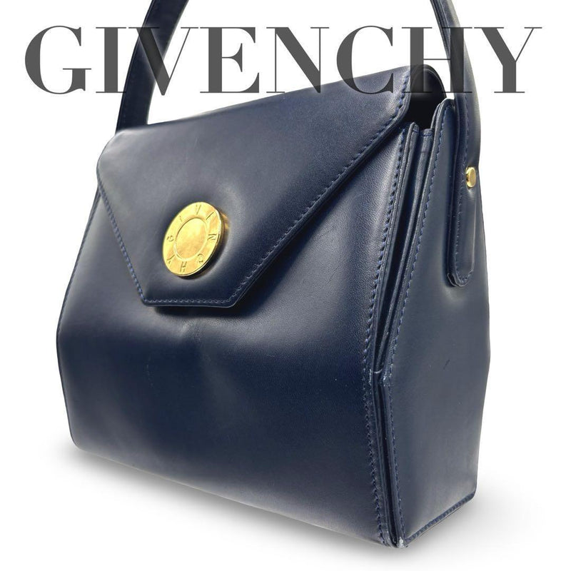 GIVENCHY Logo Circle Navy Handbag Metal Hardware 18cm W 17cm H Hand Shoulder