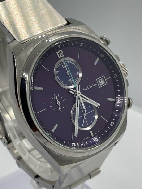 Paul Smith Mens Purple Dial Quartz Chronograph Date Display Watch SS 32mm 50m WR