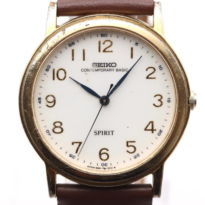 SEIKO 5S21-6000 Mens Quartz Sweep Second 33mm Gold White Dial Watch 1990s