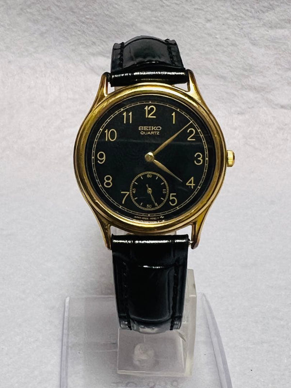 SEIKO 2G28-6030 Quartz Watch Gold Black Dial 30mm Case 16mm Lug 9.4in Band