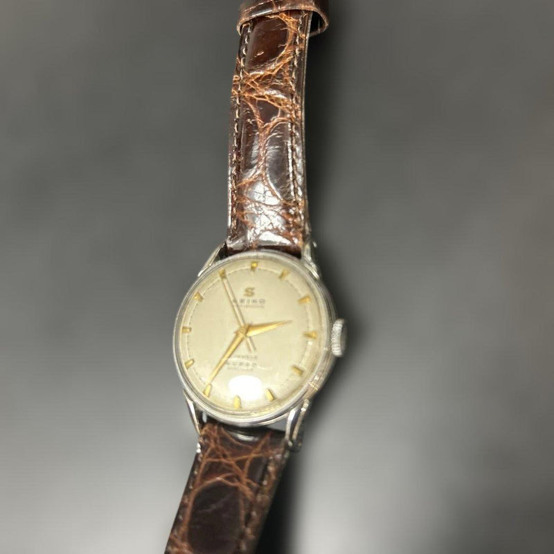 SEIKO SUPER Manual Wind 15 Jewels Brown Crocodile Leather Band 1955 Production