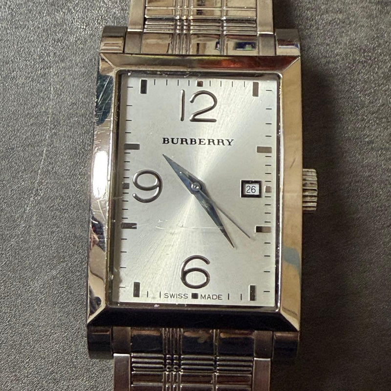 BURBERRY BU8006 Mens Quartz Watch Silver Dial Rectangle 29mm Date Display