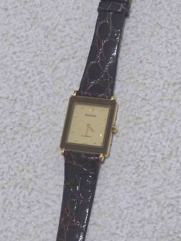 RADO FLORENCE 204.3630.2 Quartz Square Gold Case Brown Leather Sapphire Watch