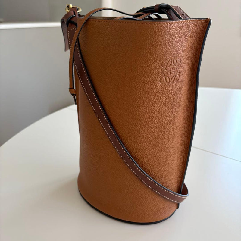 LOEWE Gate Bucket Brown Leather Shoulder Bag W18-25 H28 D13.5cm 2WAY Anagram