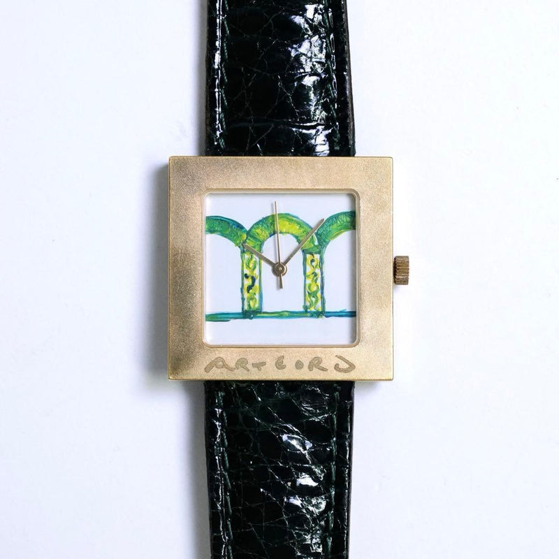 ARTEORO Art & Watch Quartz 30x30mm Case White Green Dial Leather Band Unisex