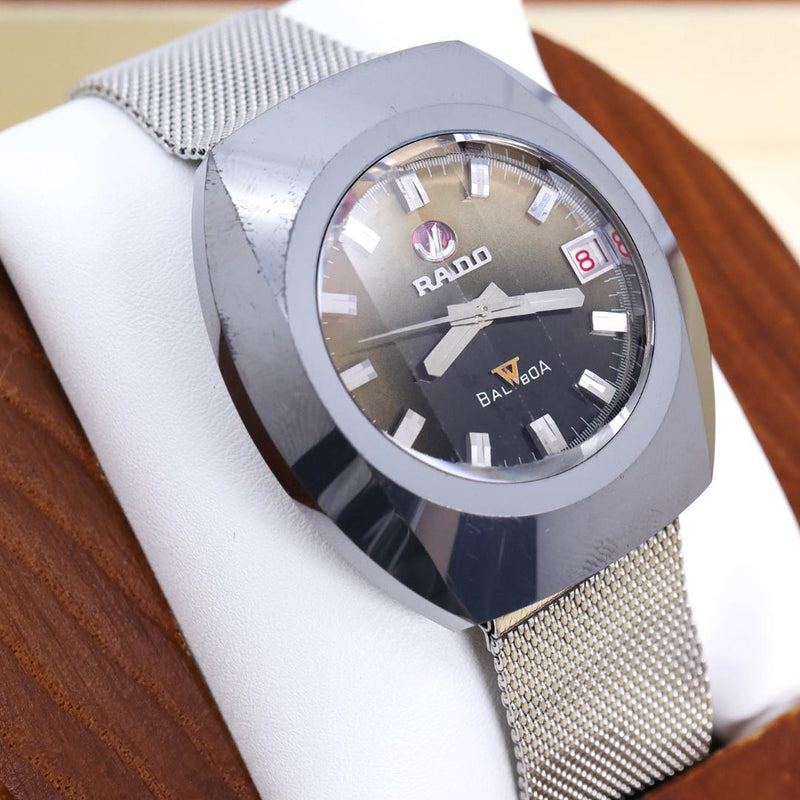 RADO BALBOA V 3674 Automatic Date Carbide Bezel Silver 35mm Wristwatch 1970s