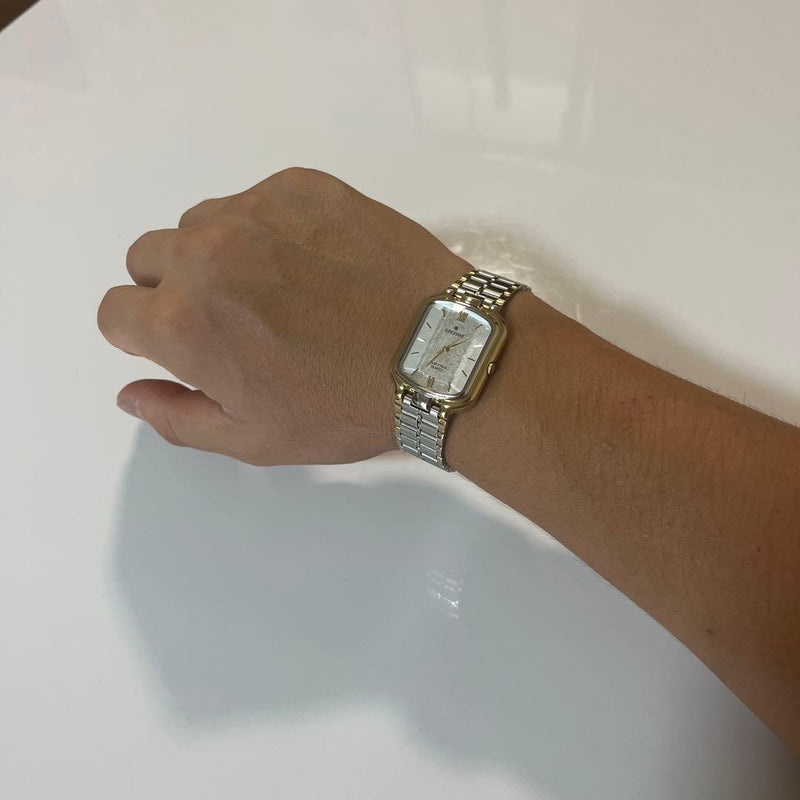 Junghans Quartz Watch Champagne Gold Silver Glass Diamond Cut Max Wrist 17cm