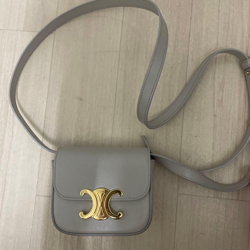 Celine Triomphe Claude Black Shiny Calfskin Shoulder Bag 8x5x2in Gold Adjustable