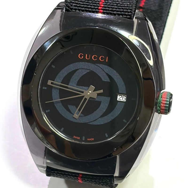 GUCCI SYNC YA137107A Quartz Watch 46mm Black Green Red Web Rubber Strap Swiss