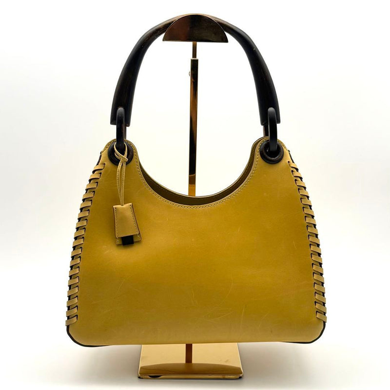 GUCCI Jackie One Shoulder Bag Wood Handle Yellow 106237 26x27x12cm With Dust Bag