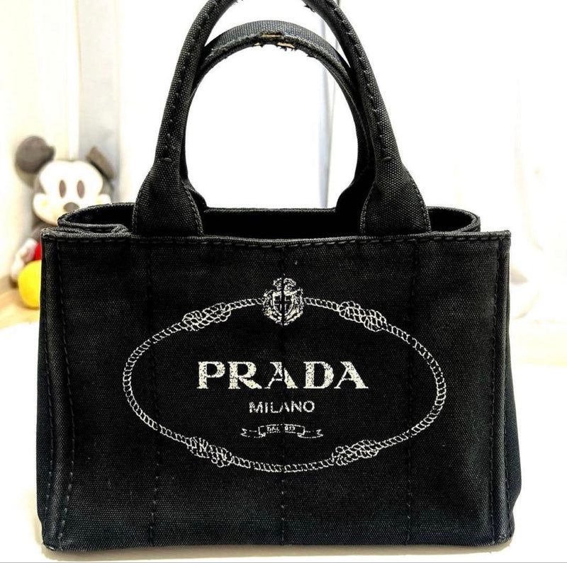 PRADA Canapa Bag Size S Small Tote Canvas Made In Italy 11.5W x 7.5H x 6D Inches