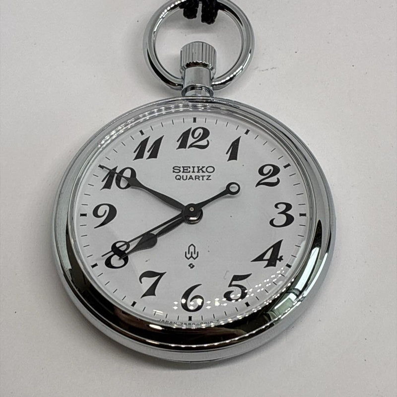 Seiko Pocket Watch 7550-0010 Quartz 50.2mm Brass White Silver 1983 Non-Op