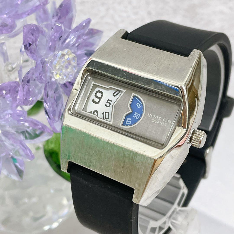 Monte Carlo Analog Quartz Watch Gray Silver 6.9in Wrist New Battery Leather