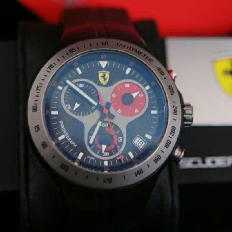 Ferrari FE-06 Quartz Chronograph Black Rubber Strap Mens Watch With Box