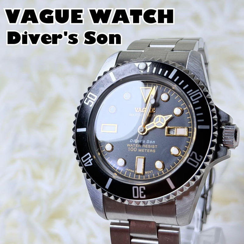 VAGUE WATCH Divers Son VWC 36mm Quartz Black Dial Black Bezel SS Band 100m Date