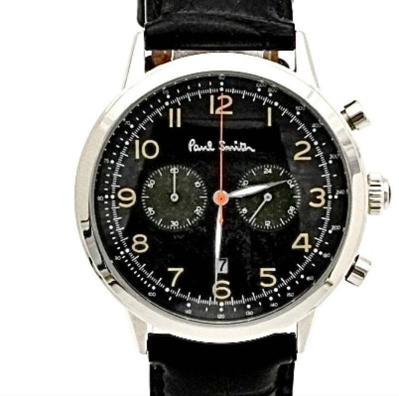 Paul Smith Mens Watch Quartz Chronograph 43mm Black Dial Leather Band Battery