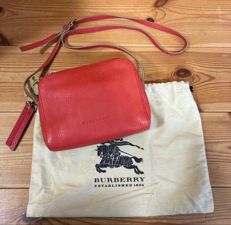 BURBERRY Orange Leather Shoulder Bag 15cm H 19cm W Embossed Logo Flower Charm