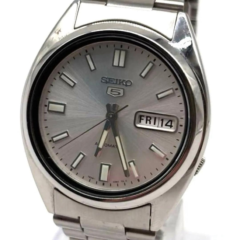 SEIKO 5 Automatic Watch 7S26-0480 37mm Silver Dial Day Date Skeleton Back