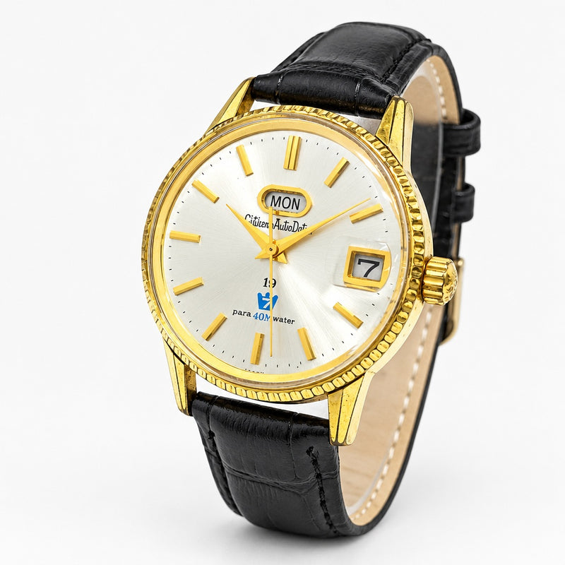 CITIZEN AutoDater 19 Jewels Automatic Gold Case 35mm Gold Dial Day Date Watch